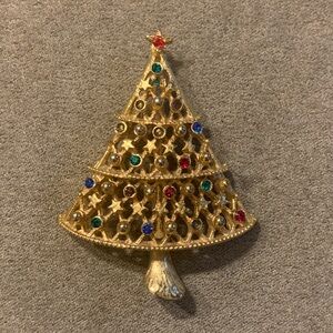 Vintage Gold Color JJ (Jonette Jewelry) Christmas Tree Brooch
